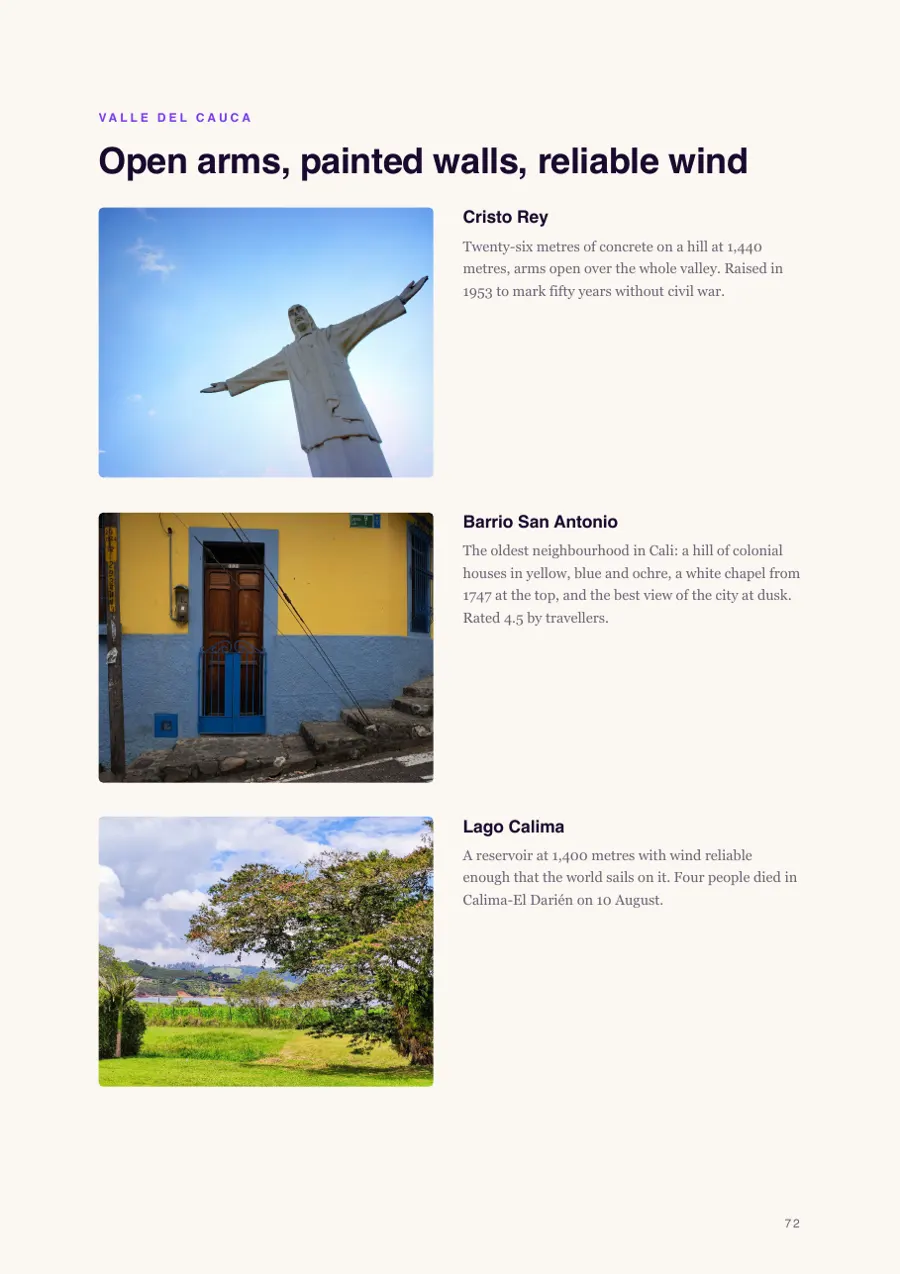Page on places worth visiting in Valle del Cauca